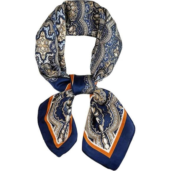 Women Frame Paisley Headscarf Satin Bandana Pattern Polyester Breathable Scarves - Picture 4 of 7